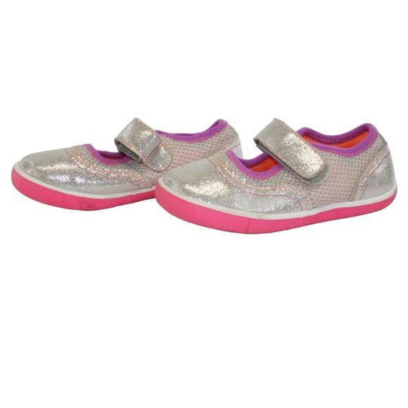 Wonder Nation Toddler 10 Silver Sparkly Hook Eye Closure Slide On Tennis Shoes - Picture 3 of 7